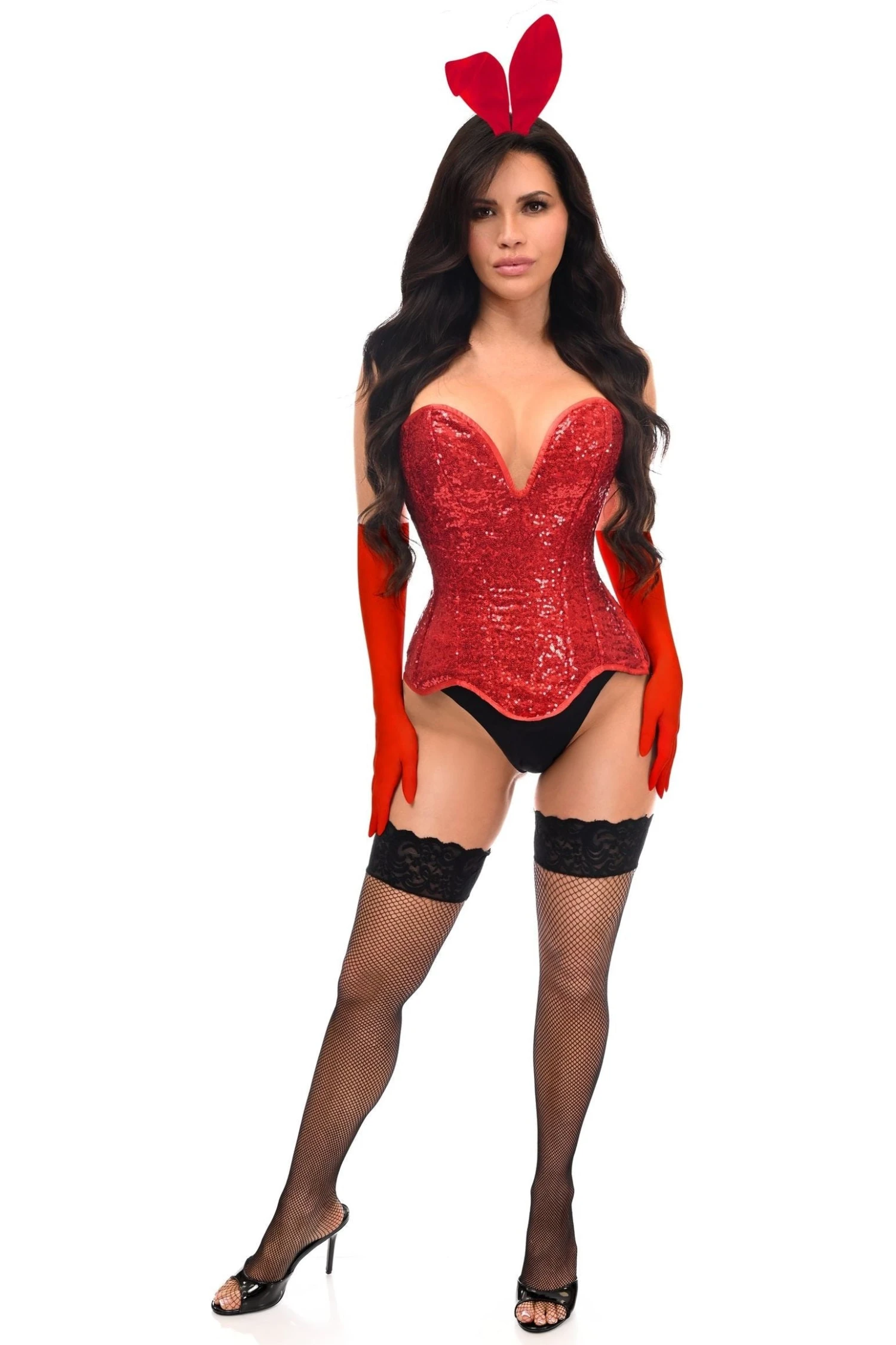 Top Drawer 4 PC Red Sequin Bunny Corset Costume 3 Top Drawer 4 PC Red Sequin Bunny Corset Costume