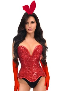 Top Drawer 4 PC Red Sequin Bunny Corset Costume 9 Top Drawer 4 PC Red Sequin Bunny Corset Costume -Strippers Heels Store Top Drawer 4 PC Red Sequin Bunny Corset Costume Bunny Costumes Daisy Corsets SEXYSHOES COM 3