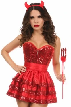 Top Drawer 4 PC Sequin Devil Corset Costume -Strippers Heels Store Top Drawer 4 PC Sequin Devil Corset Costume Devil Costumes Daisy Corsets SEXYSHOES COM 3