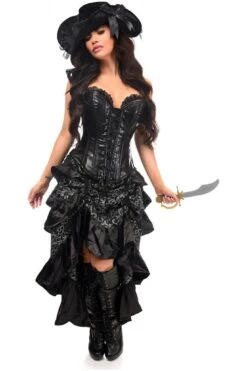 Top Drawer 4 PC Silver/Black Premium Pirate Corset Costume