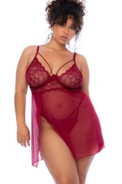 Underwire Babydoll With Thong Plus Size