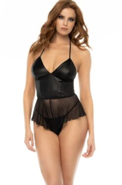 Wet-Look Romper With Halter Neck-Tie