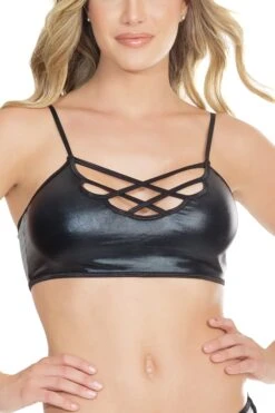 Coquette Wetlook Bralette With Strappy Front Detail & Adjustable Straps
