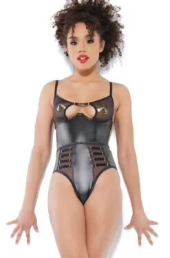 Coquette Wetlook Teddy With Mesh Detail