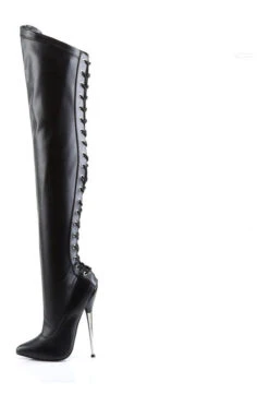 DAGGER-3060 Stiletto Boot | Black Faux Leather -Strippers Heels Store dagger 3060 stiletto boot black faux leather thigh boots devious sexyshoescom 3