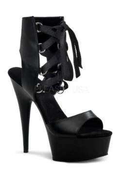 PLEASER DELIGHT-600-14 Platform Sandal | Black Faux Leather