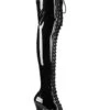 PLEASER ELECTRA-3023 Exotic Thigh Boot | Black Patent -Strippers Heels Store electra 3023 exotic thigh boot black patent thigh bootss pleaser black sexyshoescom