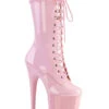 PLEASER FLAMINGO-1050 Exotic Boot | Pink Patent -Strippers Heels Store flamingo 1050 stripper boot pink patent ankle boots pleaser pink sexyshoescom