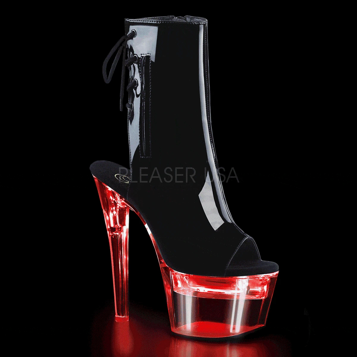 PLEASER FLASHDANCE-1018-7 Platform Ankle Boot | Black Patent 3 PLEASER FLASHDANCE-1018-7 Platform Ankle Boot | Black Patent
