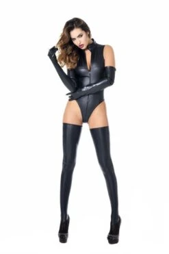 Manon Bodysuit | Black Wetlook -Strippers Heels Store manon bodysuit black wetlook bodysuits patrice catanzaro sexyshoescom 3