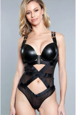 Mesh And Faux Leather Teddy