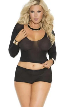 Plus Size Long Sleeve Cami With Booty Shorts