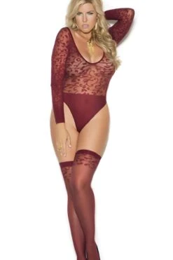 Plus Size Long Sleeve Teddy With Stockings