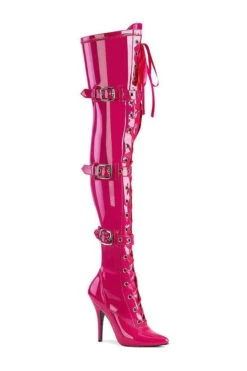 PLEASER SEDUCE-3028 Thigh Boot | Fuchsia Patent