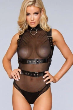Sheer Bodysuit With Harness Buckles