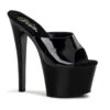 PLEASER SKY-301 Platform Sandal | Black Patent -Strippers Heels Store sky 301 platform sandal black patent slides pleaser sexyshoescom