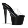 PLEASER SKY-301 Platform Sandal | Black Vinyl -Strippers Heels Store sky 301 platform sandal black vinyl slides pleaser sexyshoescom