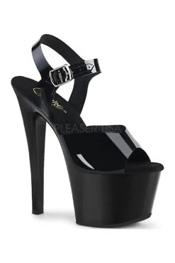 PLEASER SKY-308N Platform Sandal | Black Faux Leather
